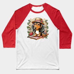 Cute Dachshund Dog Sitting in Flowers Baseball T-Shirt